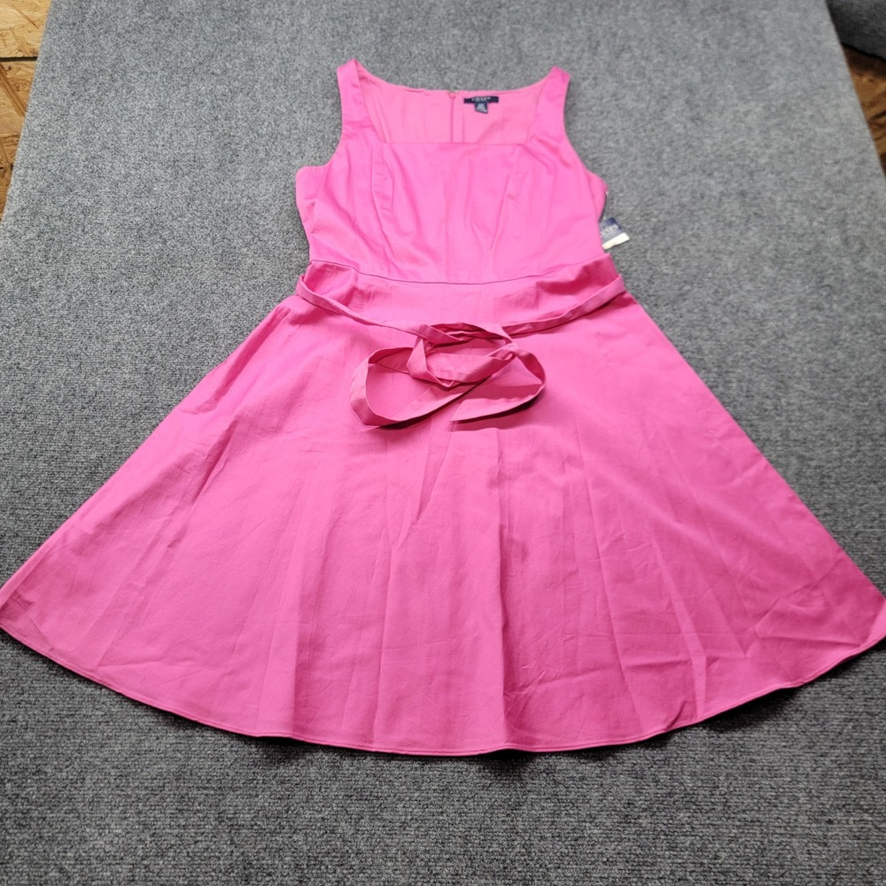Chaps Pink Sleeveless Tie Waist Fit Flare Dress Petite 12P Cotton Blend
